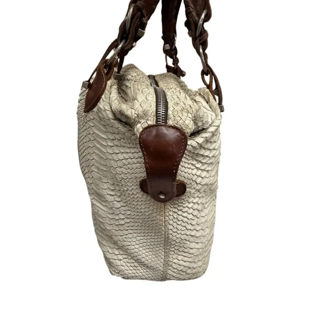 VTG Pauric Sweeney Italy Genuine Python Leather Ivory Satchel Purse Bag